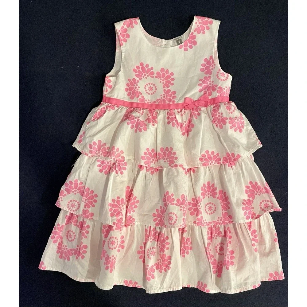 Carter's floral tiered Girls dress pink white floral bow Size‎ 5 EUC Vacation